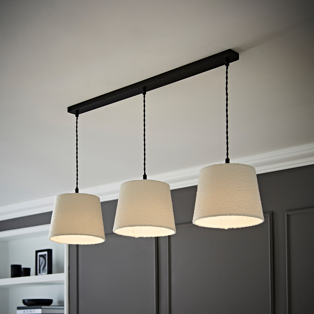 ValueLights Rory Tapered Cream Boucle Lamp Shade 3 Drop Ceiling Pendant Light with LED Bulbs Image 2