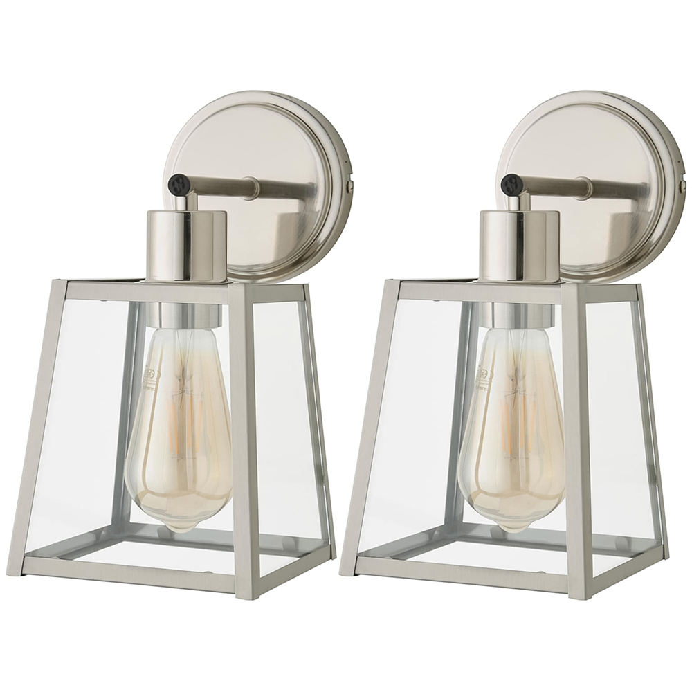 ValueLights Susie Lantern Shade Brushed Chrome Glass Wall Light with Bulb 2 Pack Image 1
