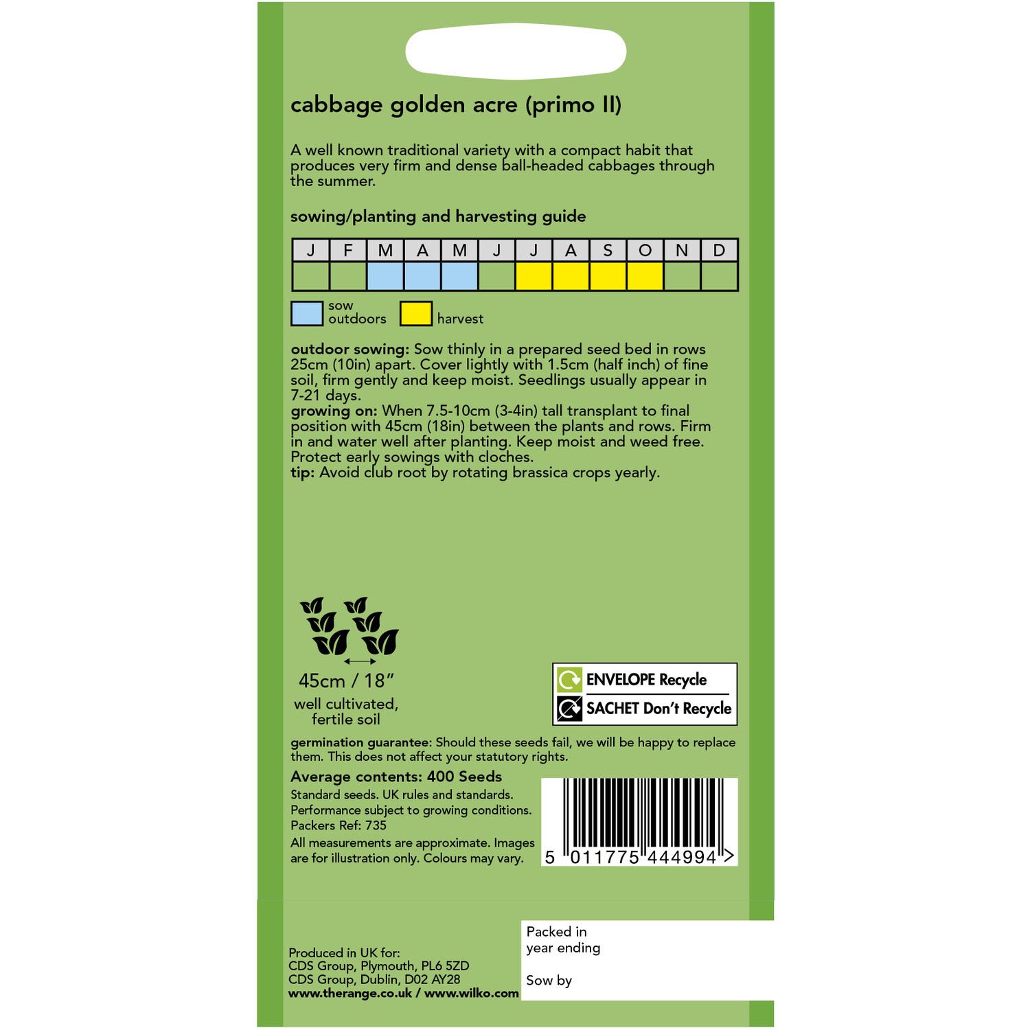 Wilko Cabbage Golden Acre Seeds Image 2