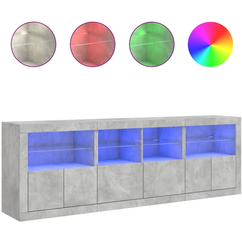 vidaXL 2 Door 2 Shelf Concrete Grey Wooden Sideboard with LED Lights Set of 3 Image 7