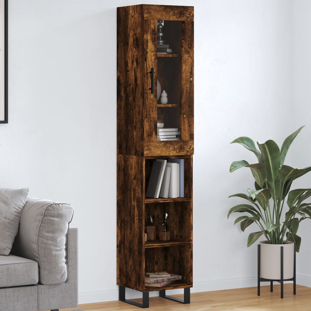 vidaXL Single Door 3 Shelf Smoked Oak Highboard Image 1