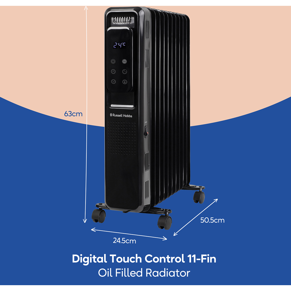 Russell Hobbs Black 11-Fin Digital Touch Control Oil Filled Radiator 2500W Image 8