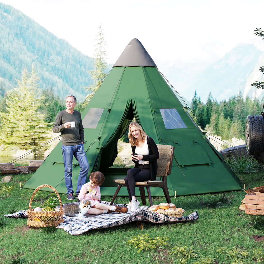Outsunny 6-7 Person Camping Tent Green Image 2