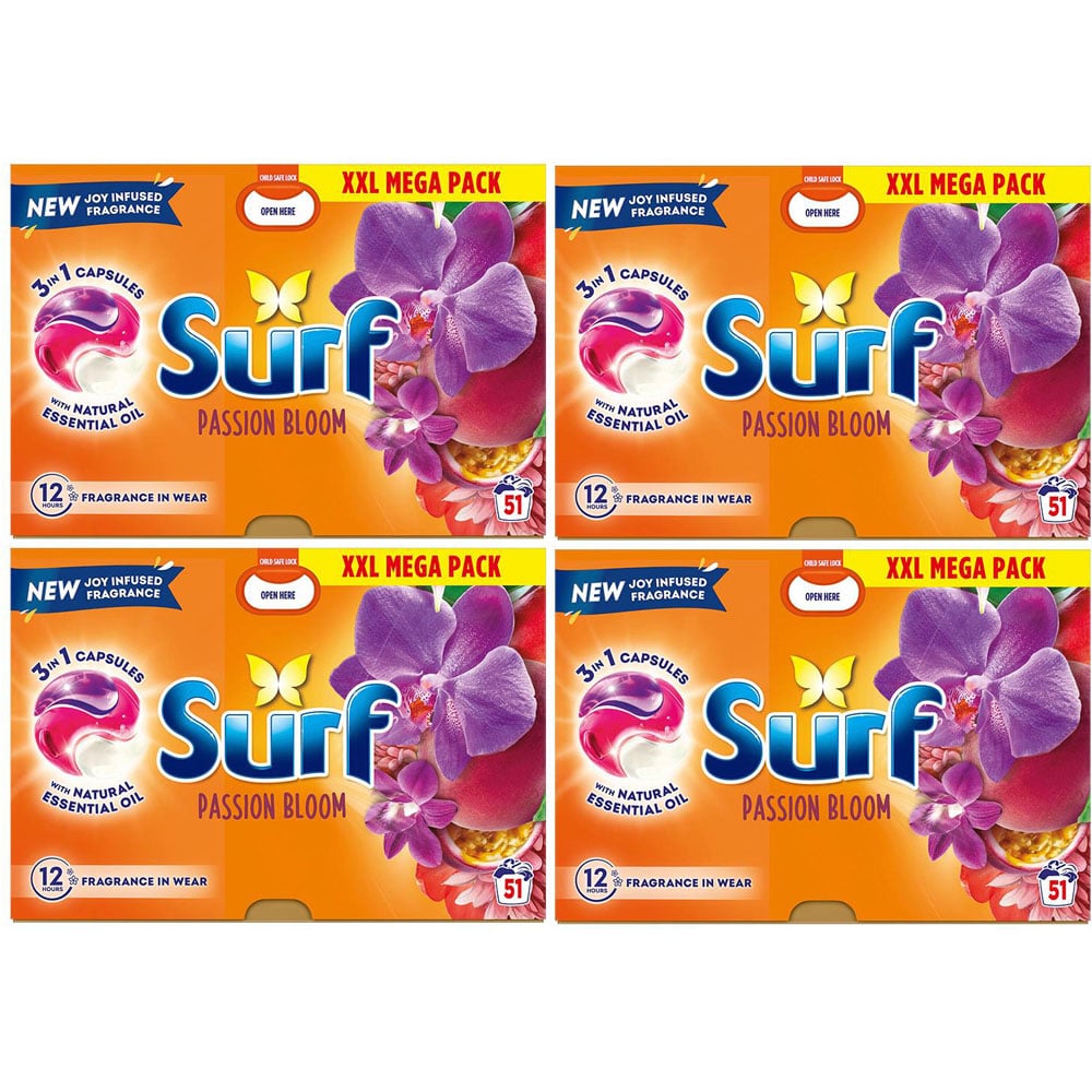 Surf 3 in 1 Passion Bloom Washing Capsules 51 Washes 4 Pack Image 1