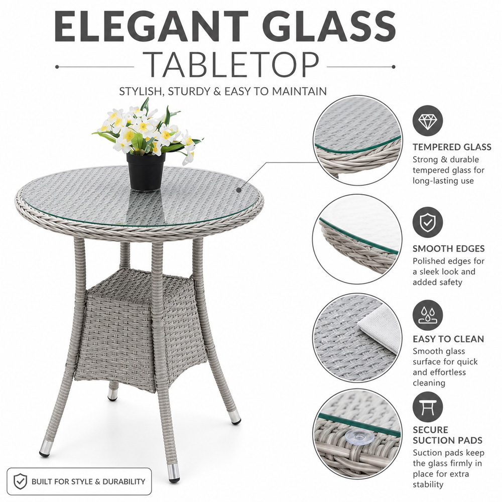 Shatchi Sorrento 2 Seater Light Grey Rattan Aluminium Bistro Set Image 8