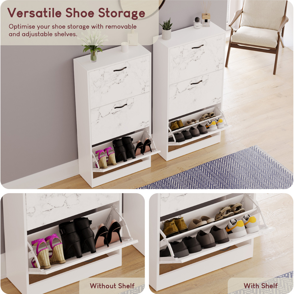 VIDA DESIGNS 3 Drawer White Marble Shoe Cabinet Image 6