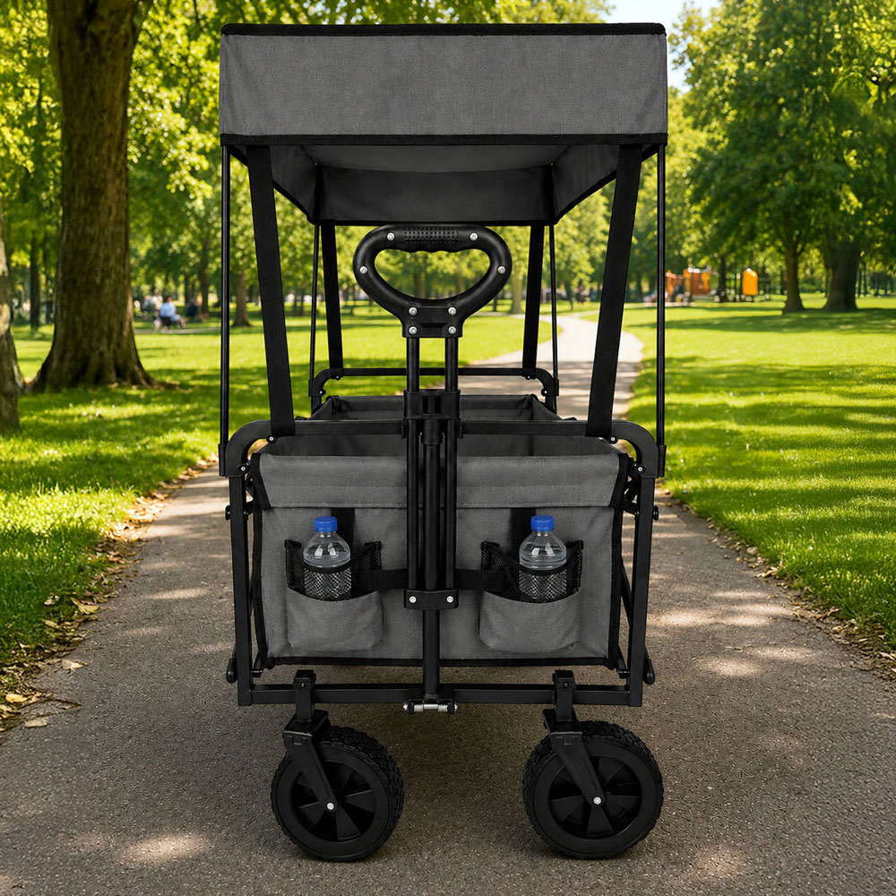 Neo Direct 140L Grey Heavy Duty Folding Garden Trolley Cart with Canopy Image 5