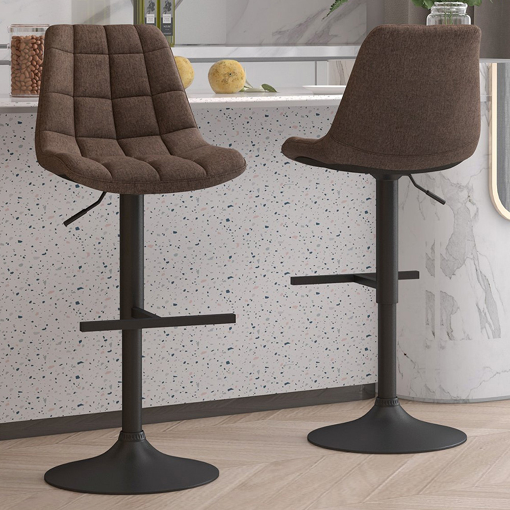 Costway Brown Upholstered Height Adjustable Swivel Bar Stool Set of 2 Image 1