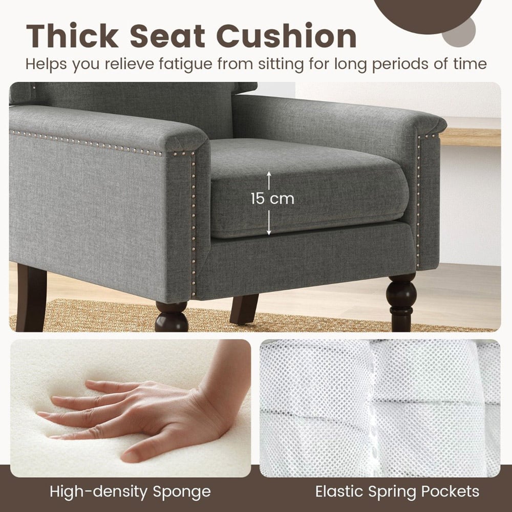 Costway Grey Mid Century Modern Armchair with Thick Cushion Image 5