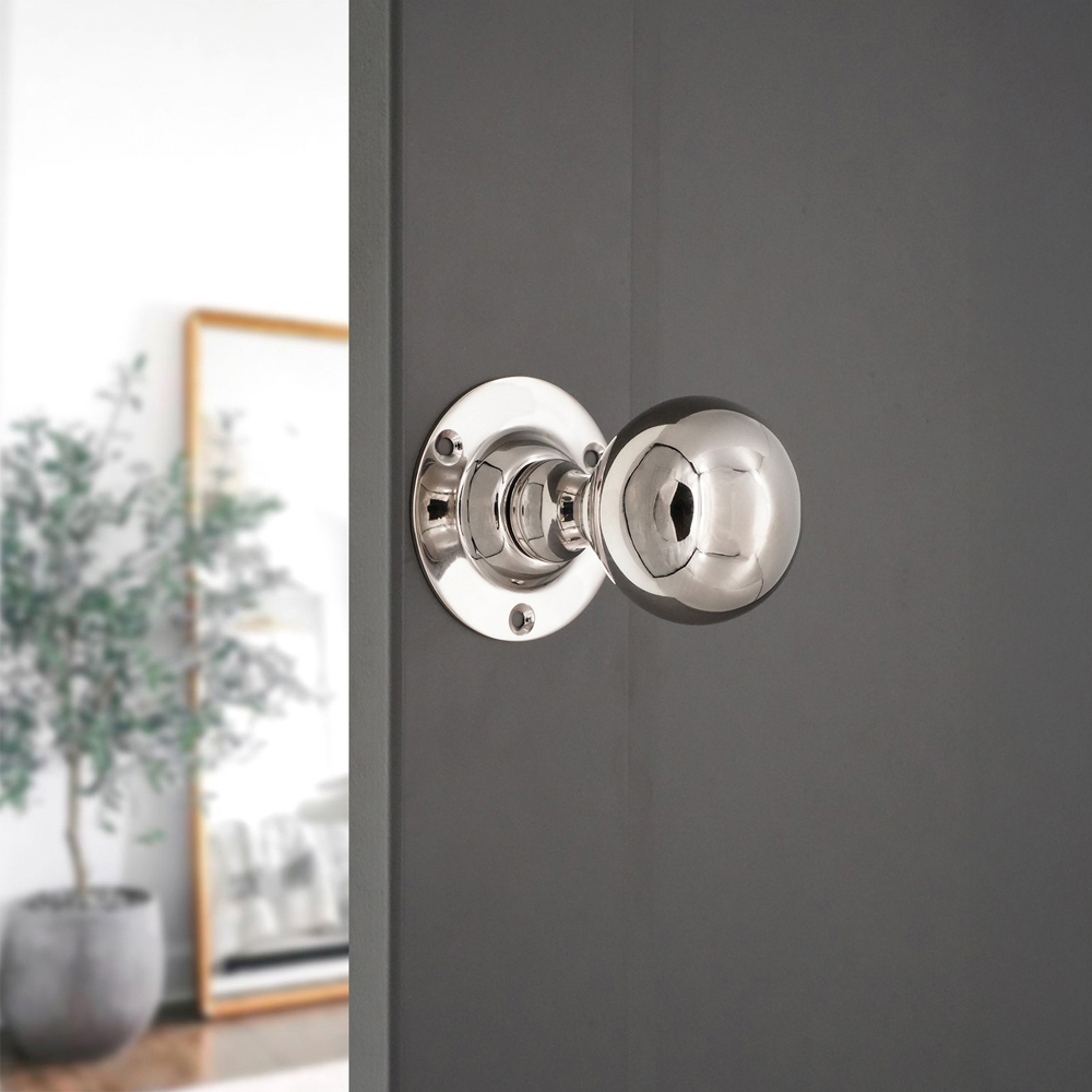 Spira Brass Polished Nickel Ball Mortice Door Knob 2 Pack Image 2