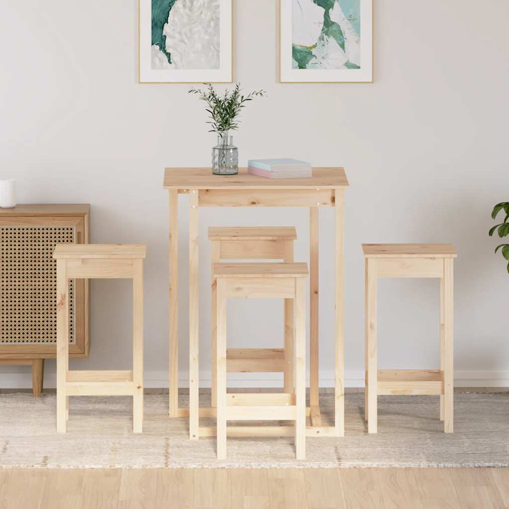 vidaXL 4 Seater Natural Solid Pine Wood Bar Table Set Image 8