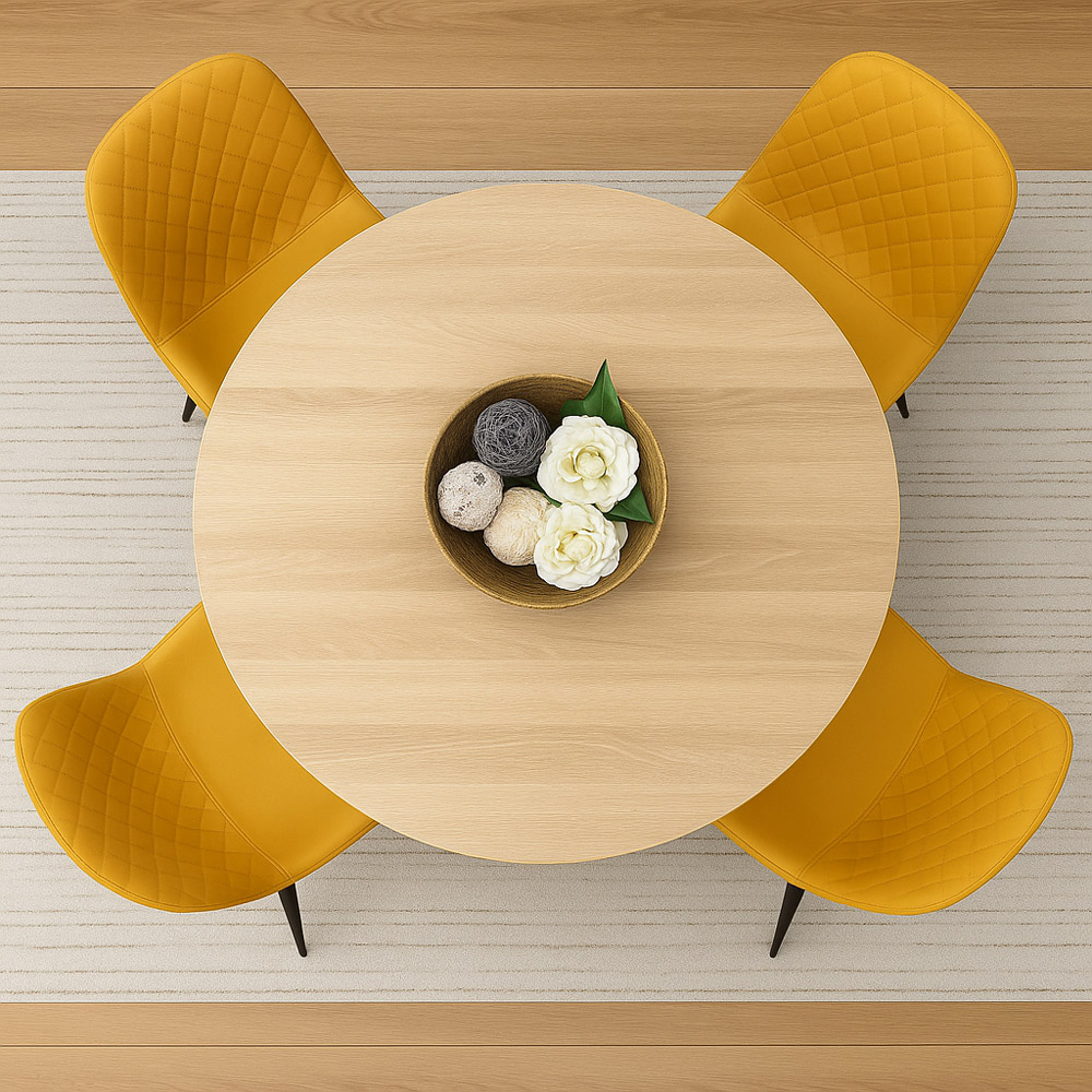 Kosy Koala 4 Seater Round Faux Leather Wooden Dining Set Mustard Image 5