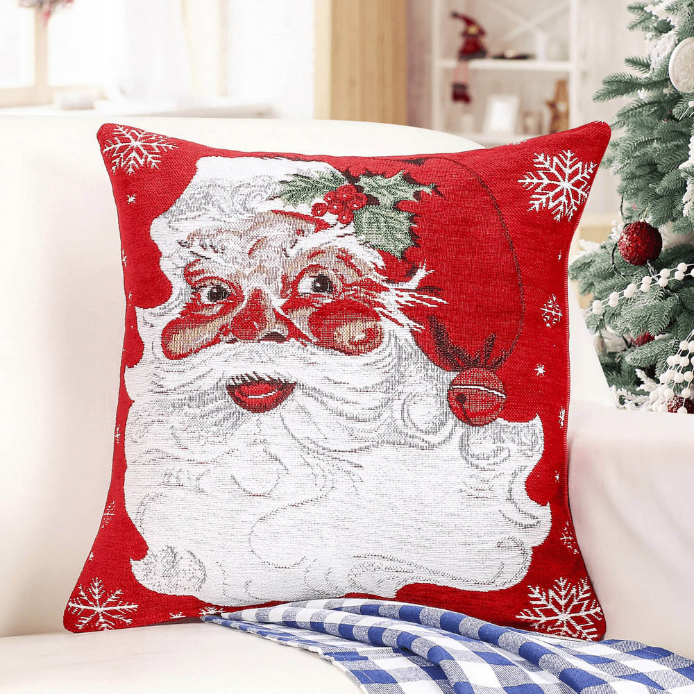 Noel Square Xmas Tapestry Santa Cotton Chenille Cushion Image 2