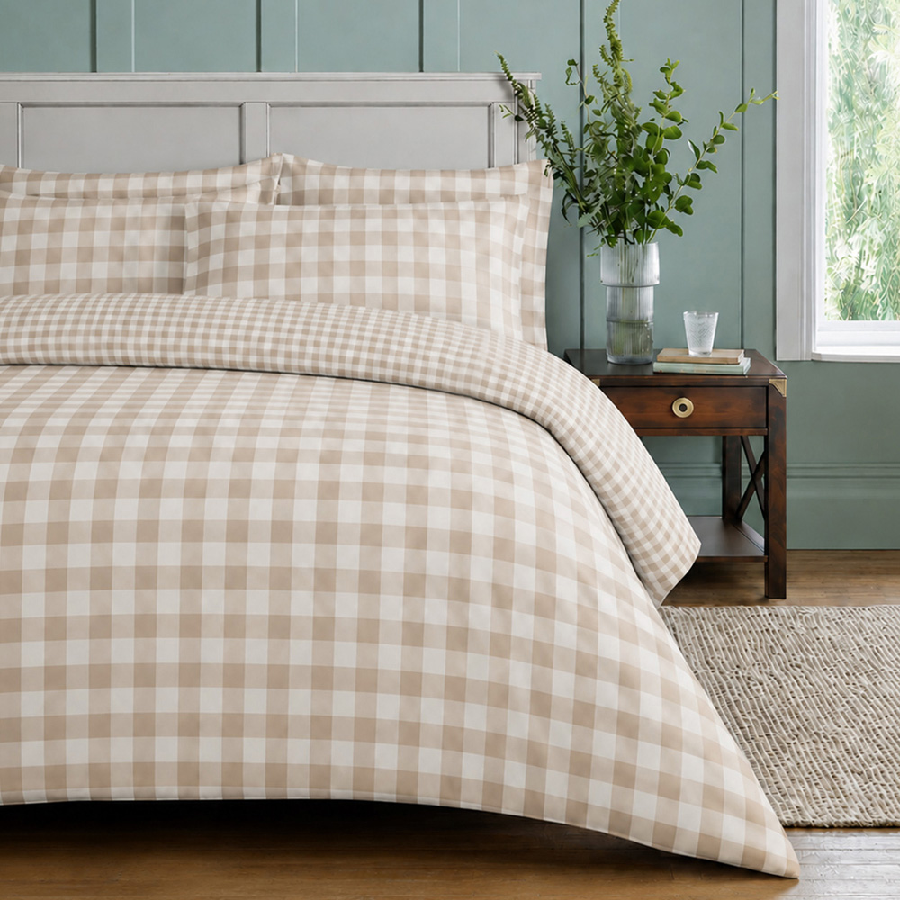 Sweet Dreams Single Wyndham Check Natural Duvet Cover Set Image 3