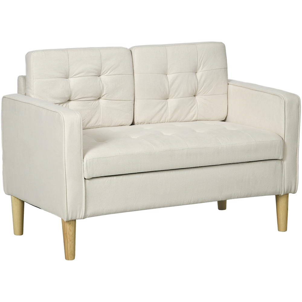 Portland 2 Seater Cream White Tufted Cotton Loveseat Sofa Image 2