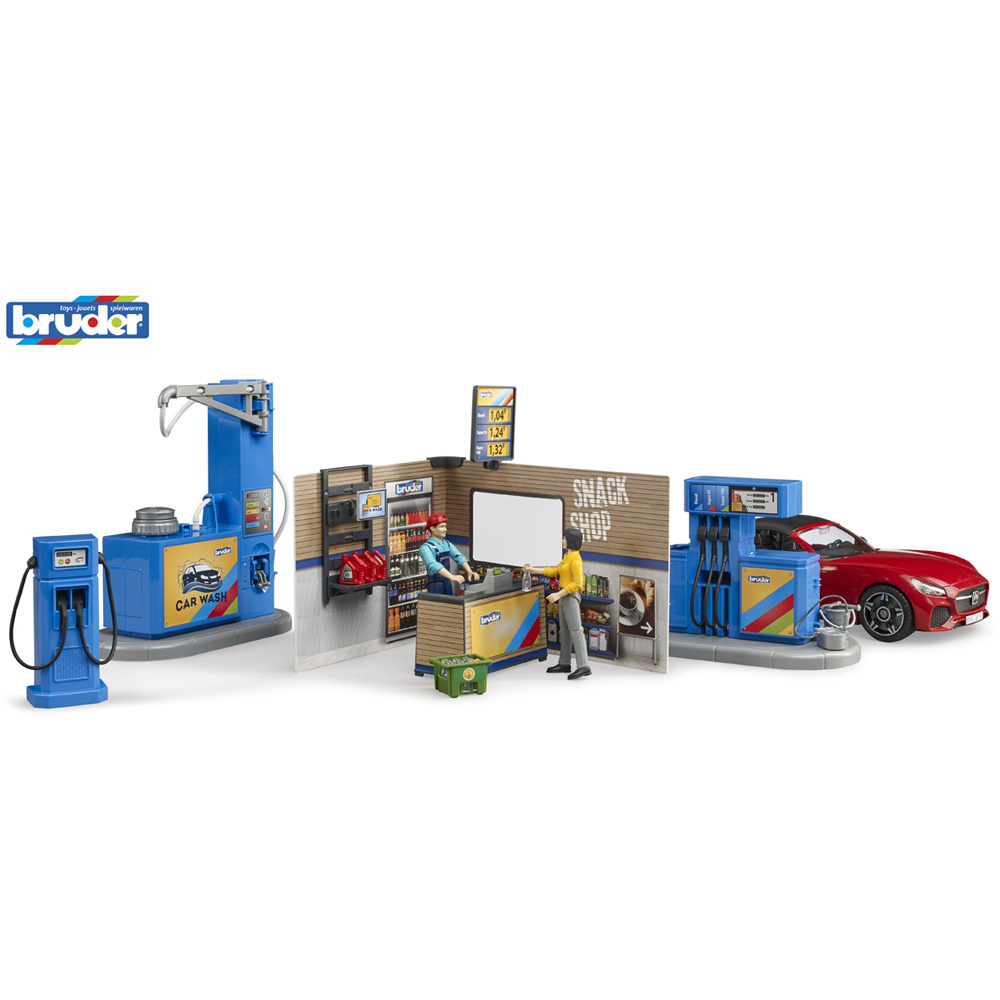 Bruder Bworld Petrol and Car Wash Station with Red Roadster and 2 Figures Image 6