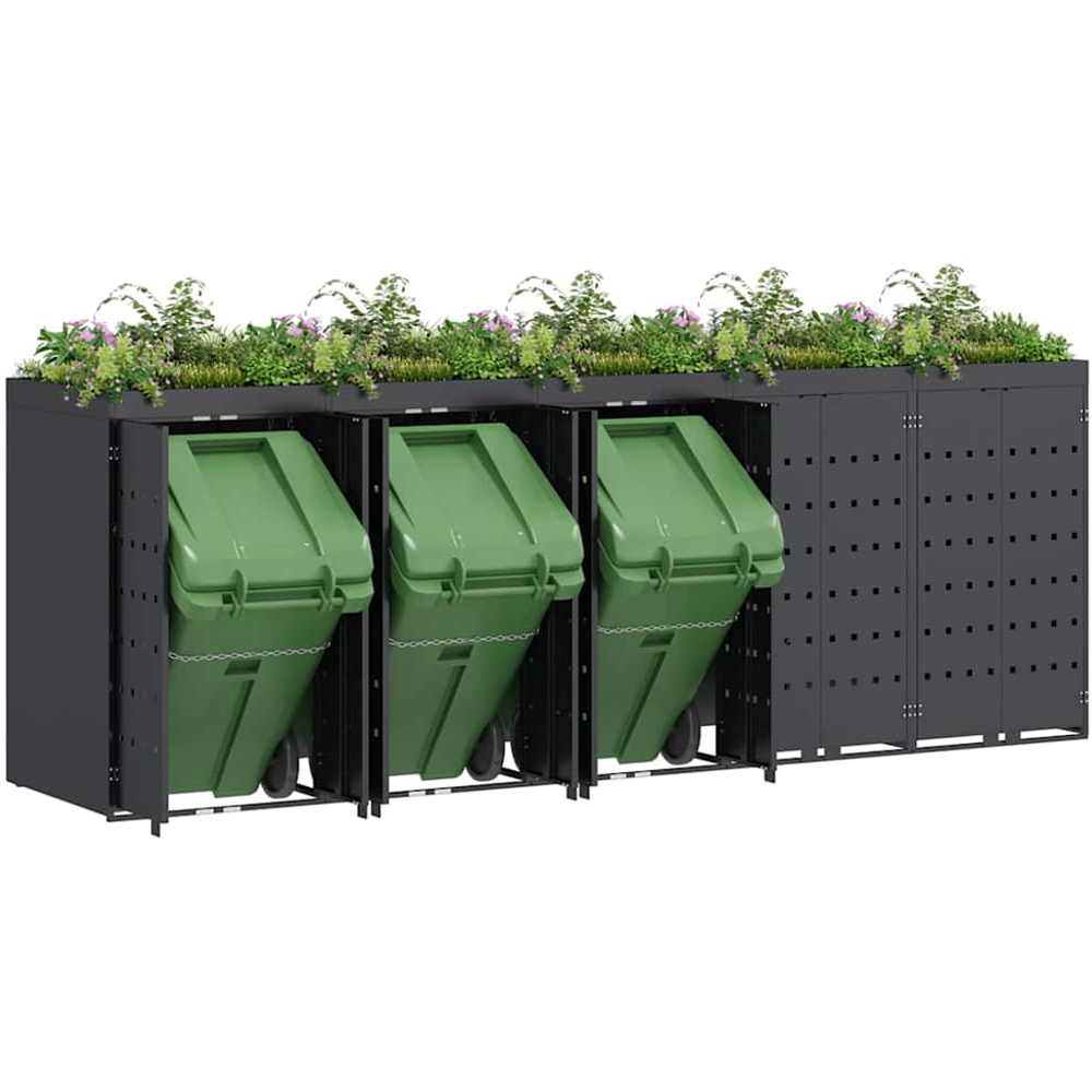 vidaXL Anthracite 5 Wheelie Bin Storage Shed with Planter Roof Image 3