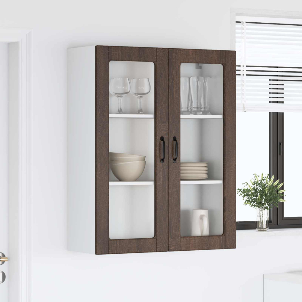 vidaXL 2 Glass Door Brown Oak Kitchen Wall Cabinet Image 9