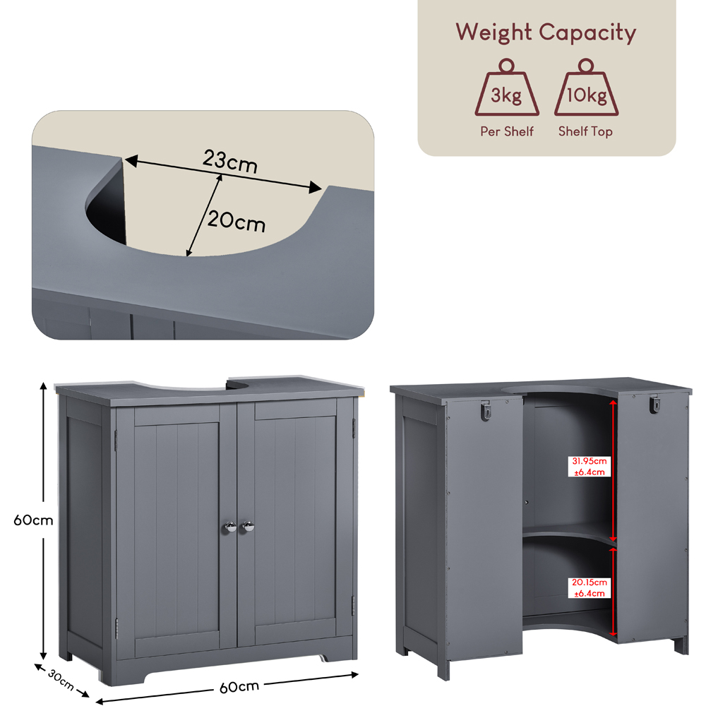 BATH VIDA Priano 2 Door Grey Under Sink Bathroom Cabinet Image 8