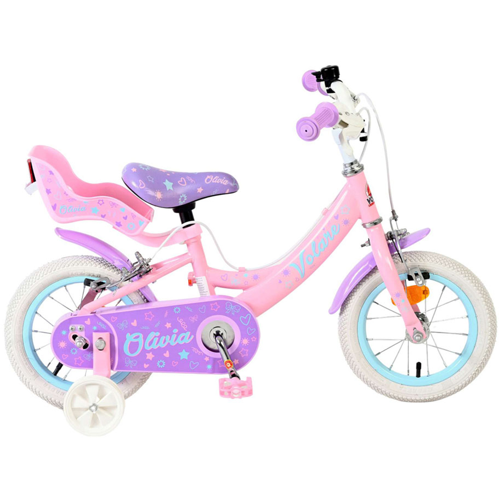 Volare Olivia Kids 12 inch Pink and Purple Bike with Stabilisers and Doll Seat Image 5