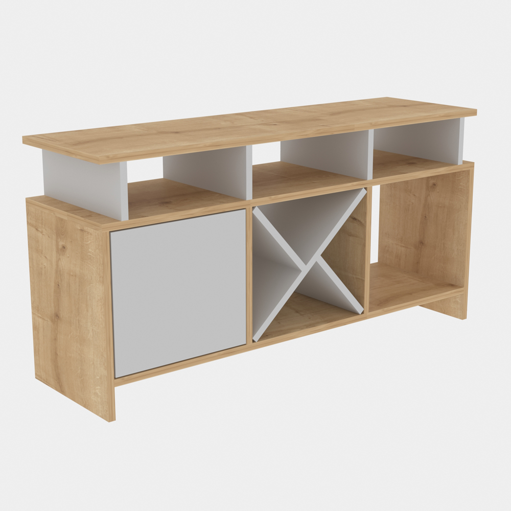 Decorotika Aurburn Single Door 8 Shelf Sapphire Oak and White TV Unit Image 6