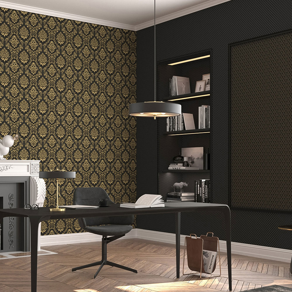 Erismann Decadent Damask Textured Black Vinyl Wallpaper Image 3