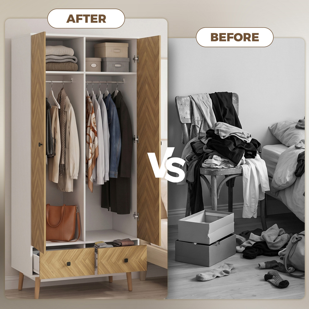 HOMCOM 2 Door 2 Drawer White Wood Effect Wardrobe Image 7