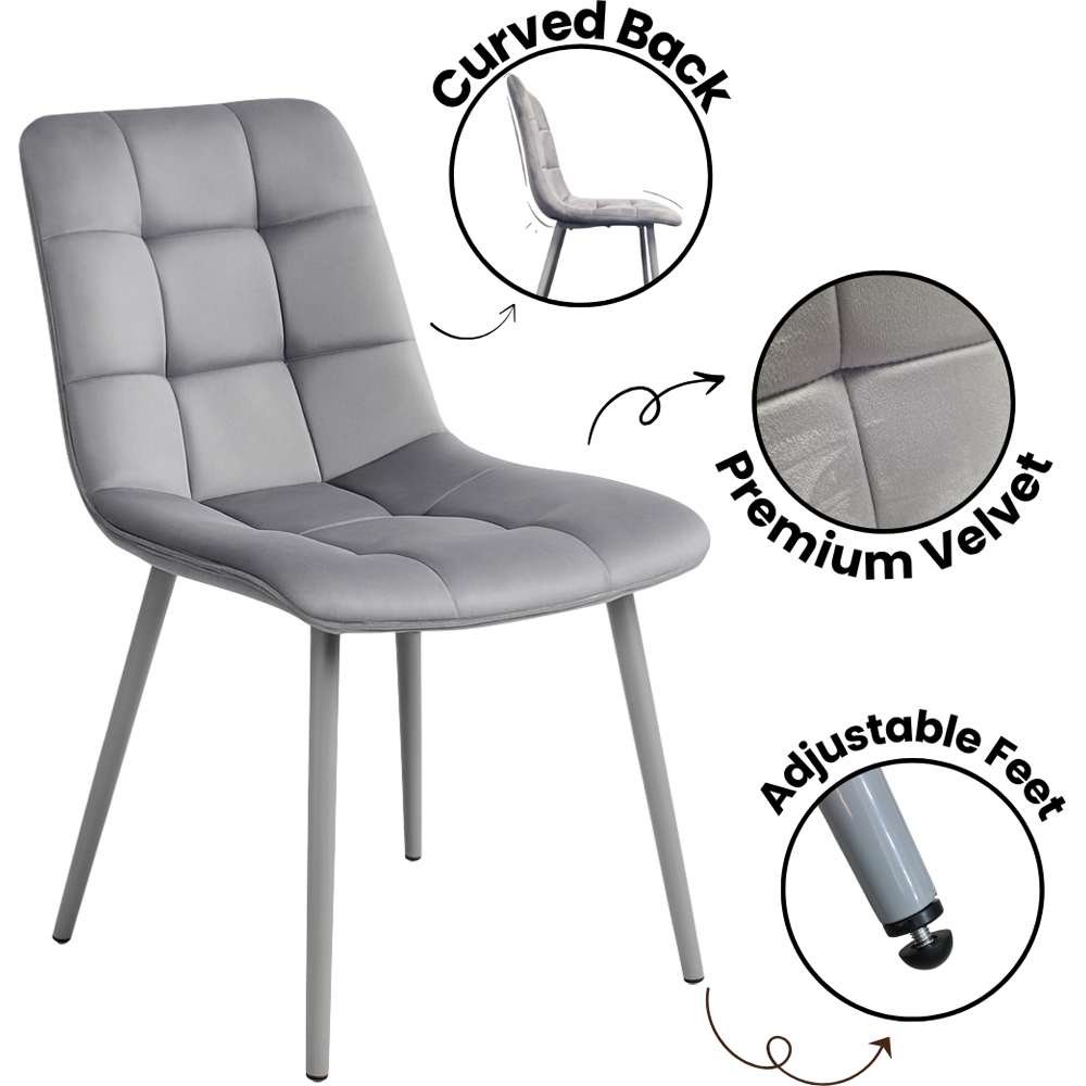 Kosy Koala 6 Seater Velvet Glass Dining Set Grey and Black Image 4