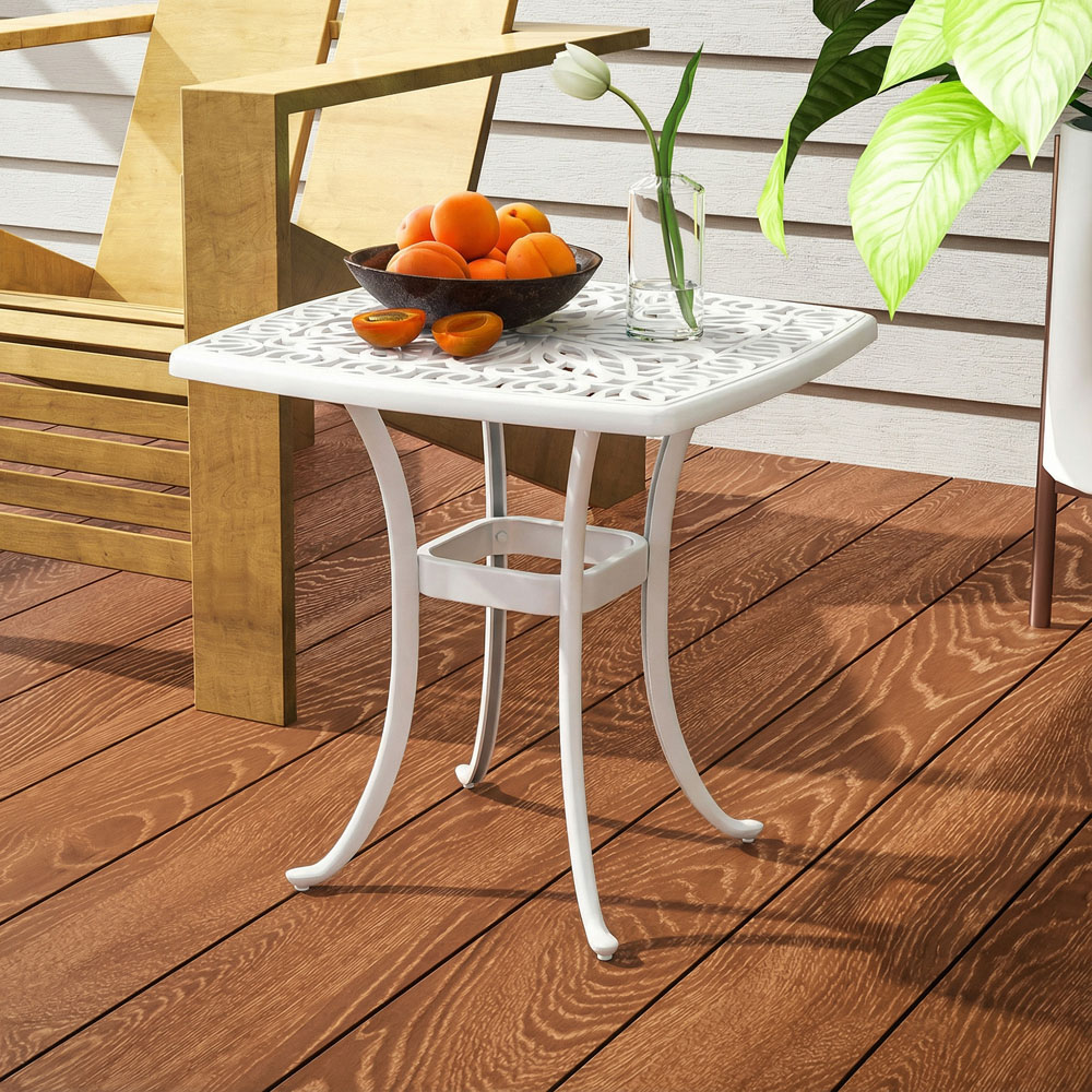 Outsunny White Aluminium Garden Side Table with Umbrella Hole Image 3