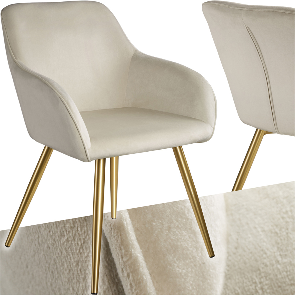 tectake Marilyn Cream and Gold Velvet Look Padded Accent Chair Image 2