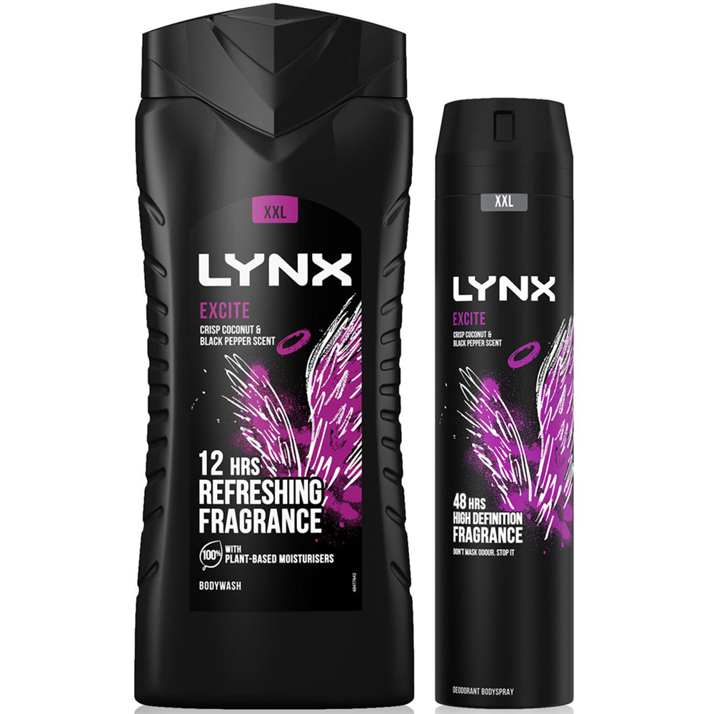 Lynx Excite Black Pepper and Crisp Coconut Shower Gel 500ml and Body Spray 250ml 6 Pack Image 2