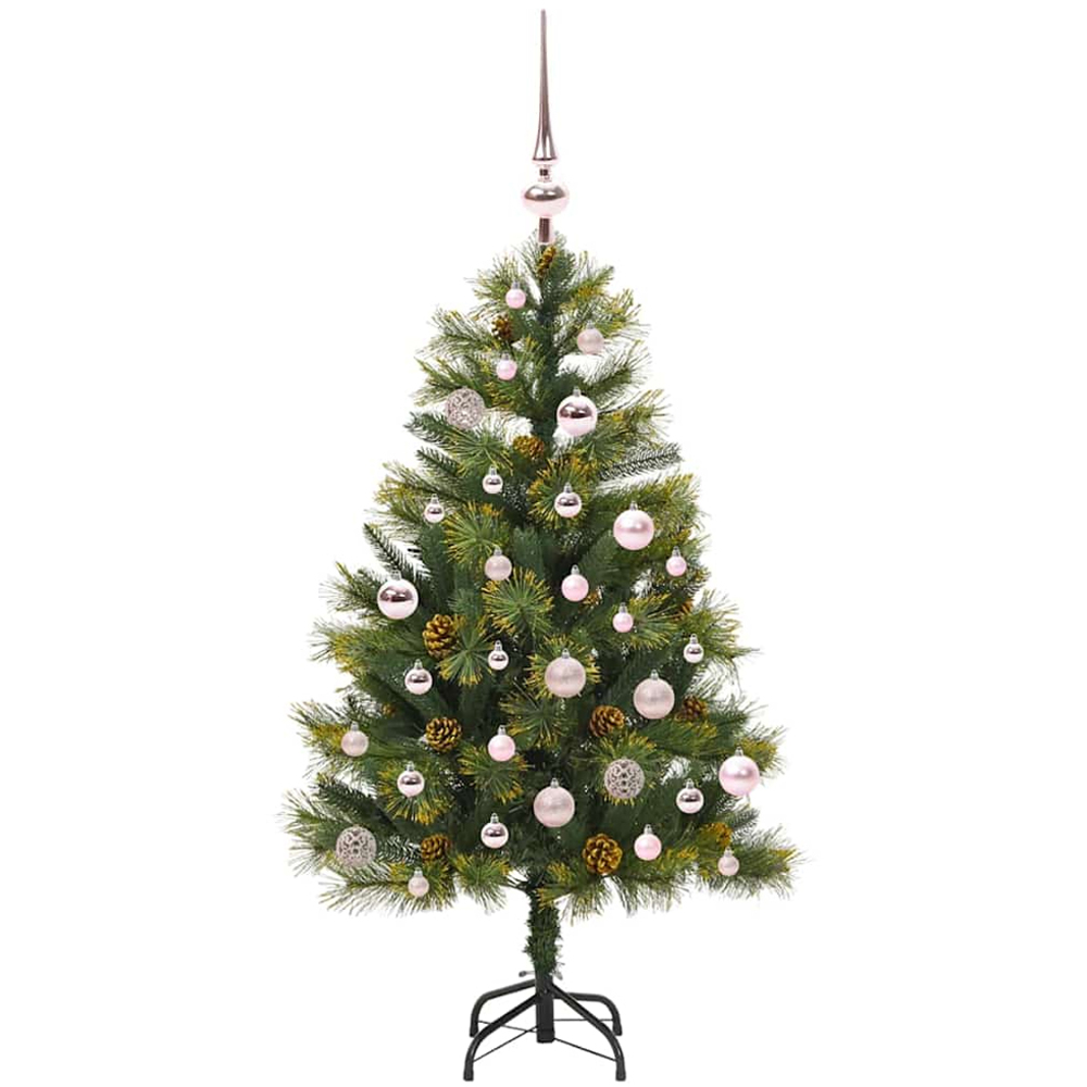 vidaXL Pre-Lit Pink Baubles and Pinecones Green Artificial Christmas Tree 5ft Image 4