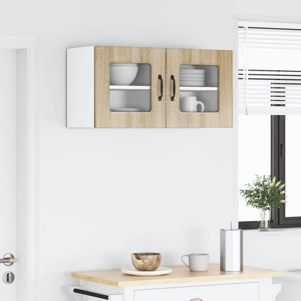 vidaXL Kalmar Single Glass Door Sonoma Oak Wall Mounted Kitchen Cabinet Set of 2 Image 9