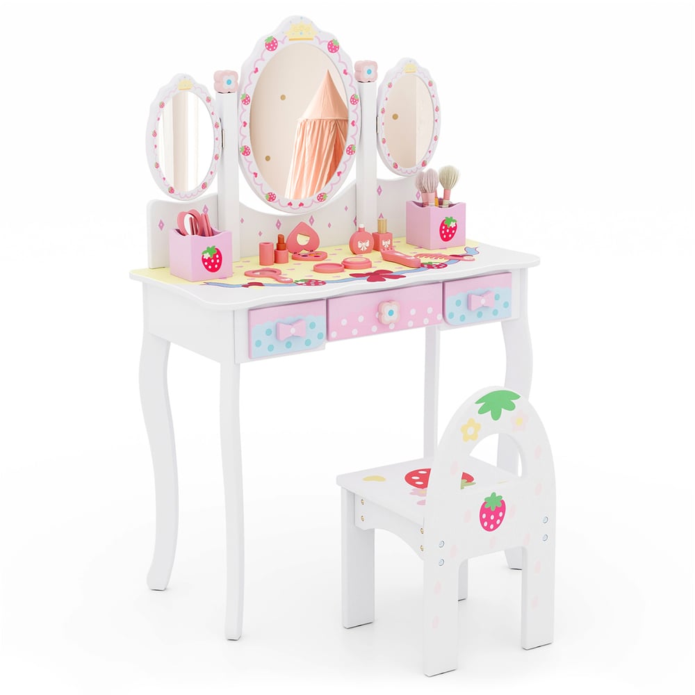 Costway Kids White Vanity Table and Chair Set Image 2