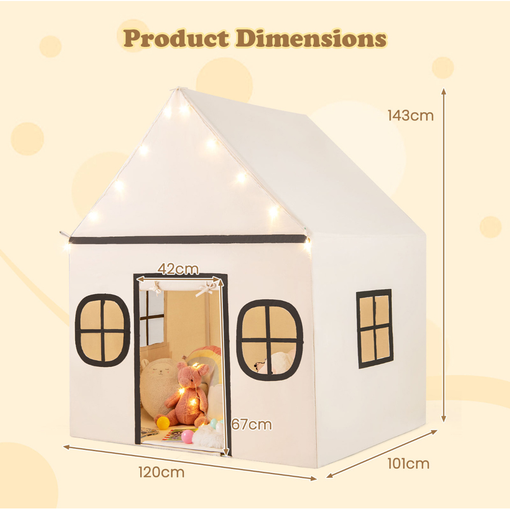 Costway Kids Beige Large Indoor Play Tent with Star Lights Image 7
