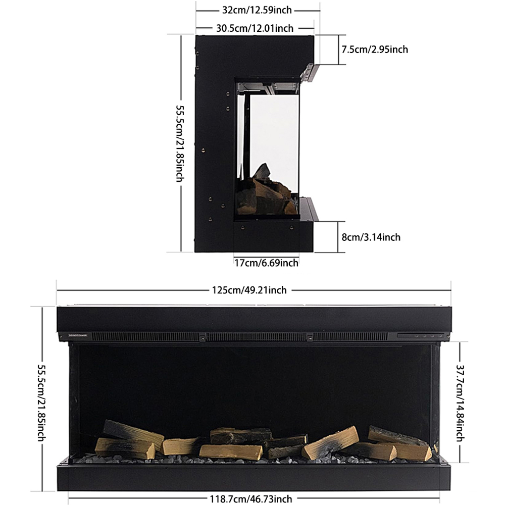 Living and Home 3-Sided Black Smart Electric Fireplace with Remote Control 49 inch Image 8