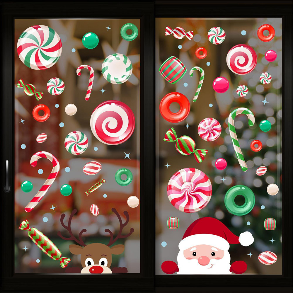Walplus Santa and Rudolph in Candyland Double-Sided Christmas Window Stickers 85 Piece Image 1