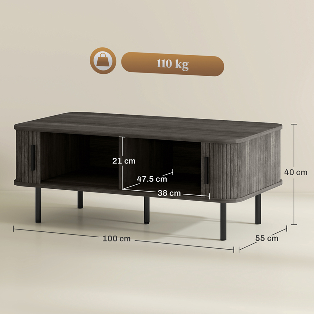 HOMCOM 2 Door Grey Coffee Table with Sliding Doors Image 9