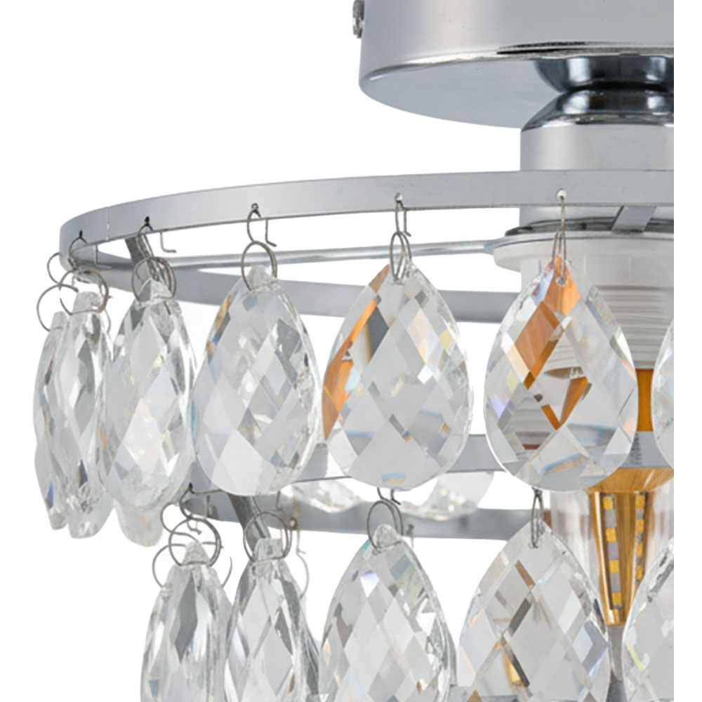 Living and Home Chrome Iron Crystal E27 LED Semi Flush Light Image 6