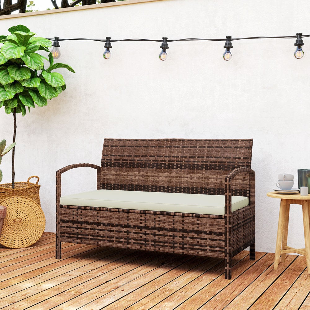 Outsunny 2 Seater Brown Rattan Storage Garden Bench Image 3
