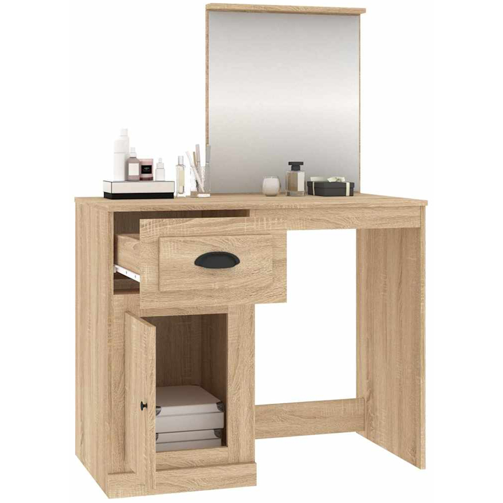 vidaXL Single Door Single Drawer Sonoma Oak Dressing Table with Mirror Image 5