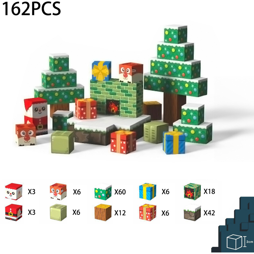 H&O Direct 162 Piece Merry Christmas Magnetic Building Block Cube Set Image 7