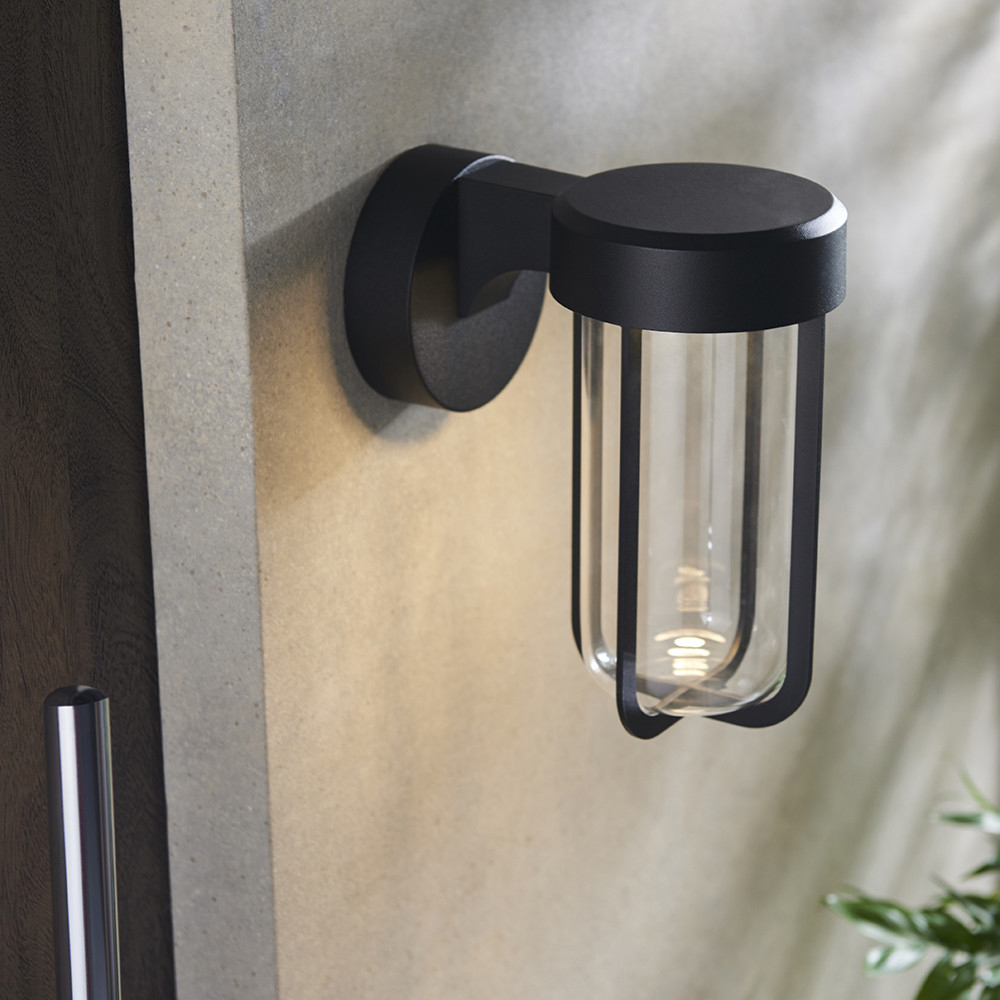 Merano Benevento Clear Glass Shade Matt Black LED Outdoor Wall Lamp Image 2