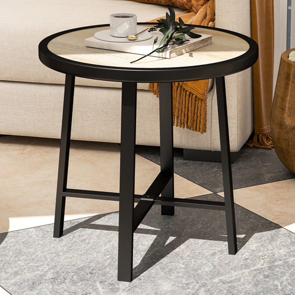 Outsunny Natural Wood Finish SPC Tabletop Round Garden Coffee Table Image 1