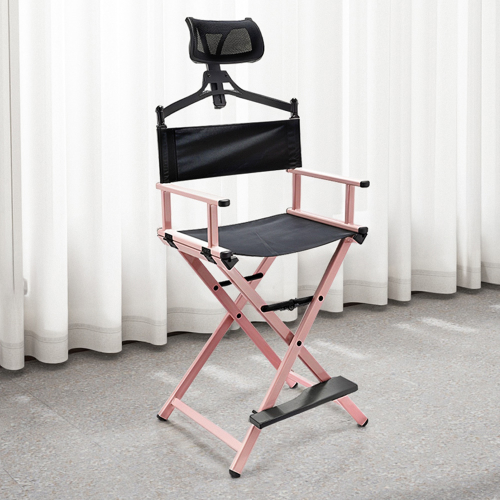 Living and Home Black Portable Aluminium Makeup Chair with Headrest Image 1