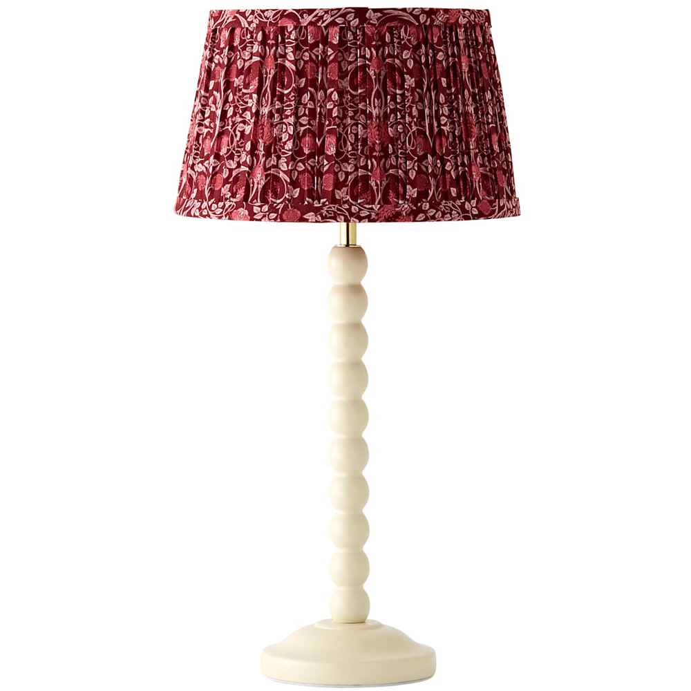 ValueLights Bobble Burgundy Pleated Shade Cream Wooden Table Lamp with Bulb Image 1