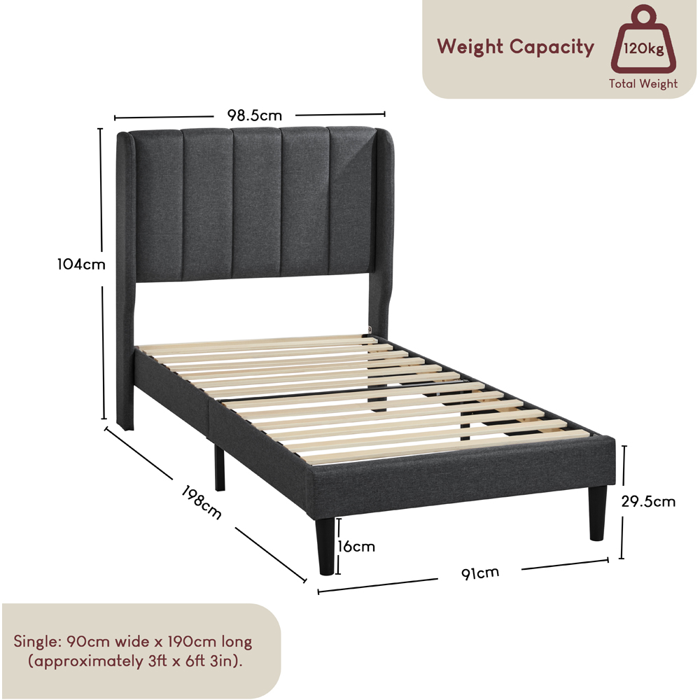 VIDA DESIGNS Vianna Single Dark Grey Linen Fabric Bed Image 9