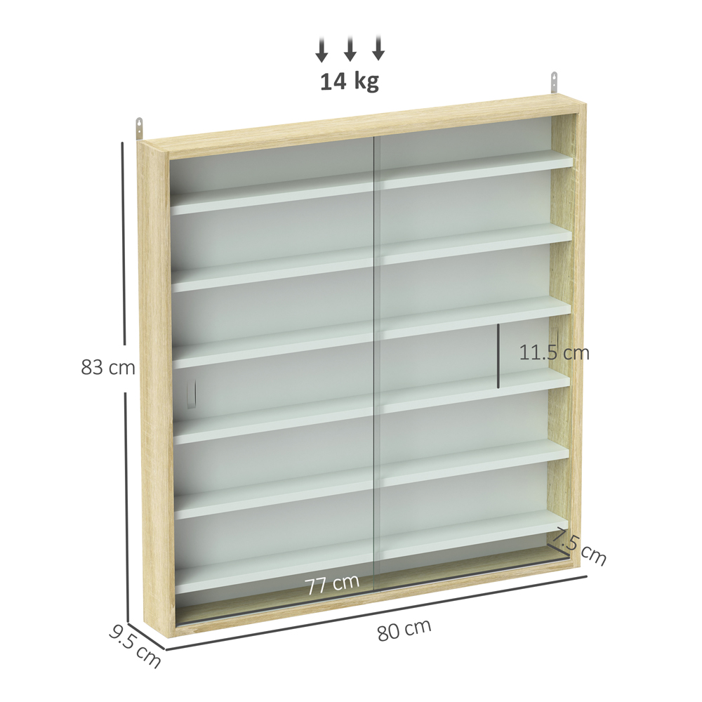 HOMCOM 7-Tier Glass Doors Oak Wall Display Cabinet Image 9