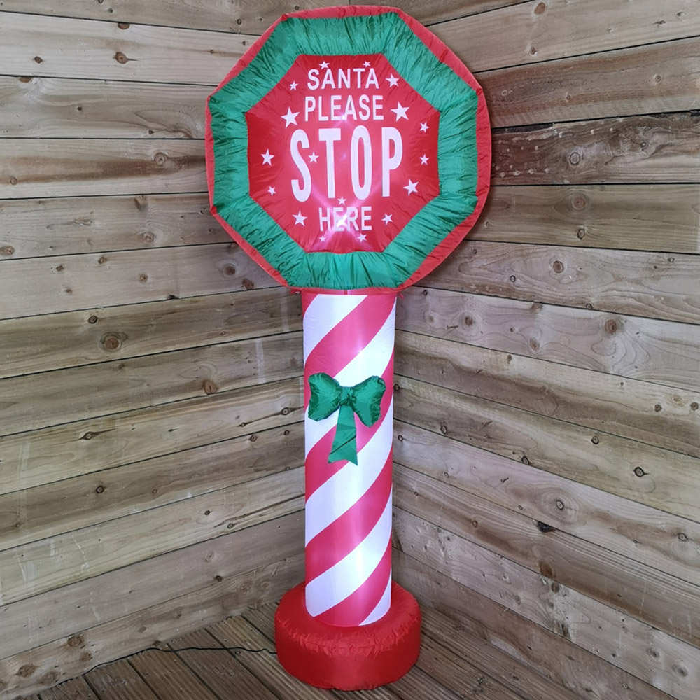 Samuel Alexander Santa Stop Here Lit Inflatable Christmas Sign 6ft Image 1
