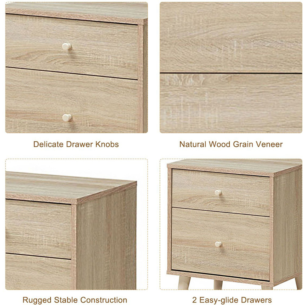 Costway 2 Drawer Single Shelf Natural Bedside Table Image 8